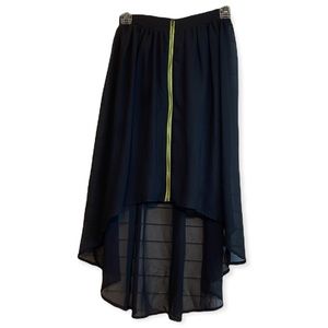 ya Los Angeles Size S Solid Black High Low Skirt Neon Green  Chiffon Dressy Work